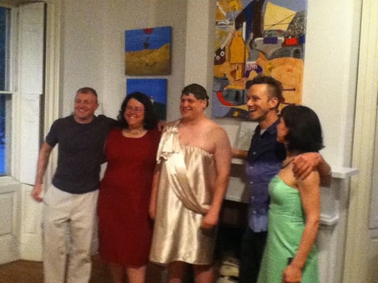 Artist Philip Brown with some friends at his art debut.