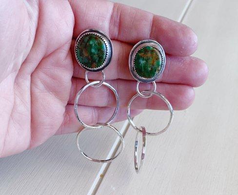 Handmade sterling silver and turquoise earrings.