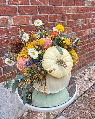 Fall Arrangement in a Real Pumpkin