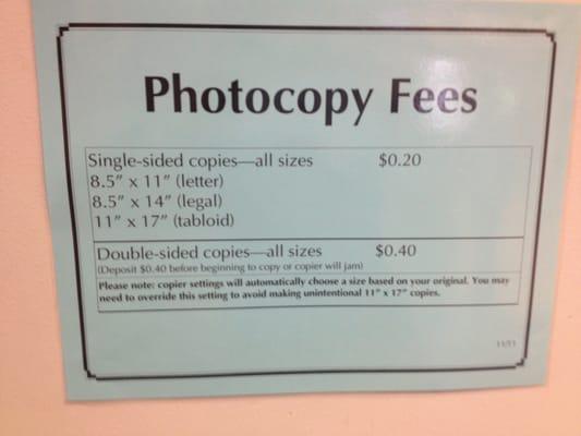 Photocopy fees