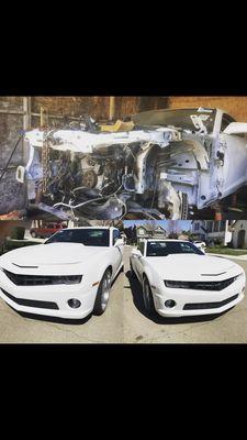 repair on this 2013 Camaro, hood and fenders all aligned looks straight out of factory no gaps