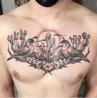 Quail and Desert Chest Piece by Eric Jones