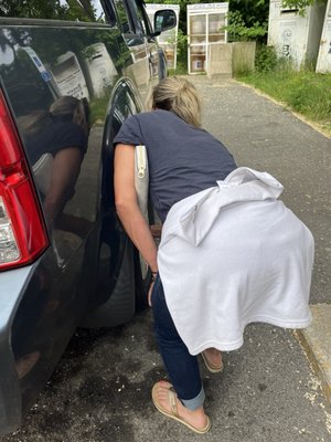 06/11/2024 Tammy checking her tire, time for air!