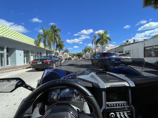 Driver's view on Calle Ocho in Miami