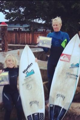 Kirk & Eric Weissinger with their first place trophies at Steamer Lane in Santa Cruz Ca