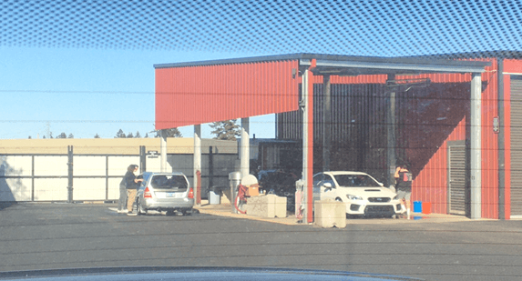 Cars being detailed in the RV/boat bay by people who sneak in while the gate is open.