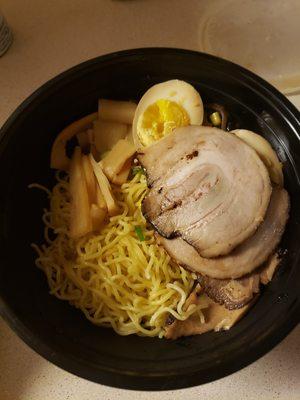 Spicy tonkotsu ramen ingredients without the broth. Look at that placement!