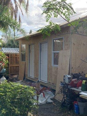 Storage building sheeting in process.