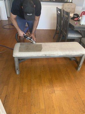 Cleaning the dinning room bench chair