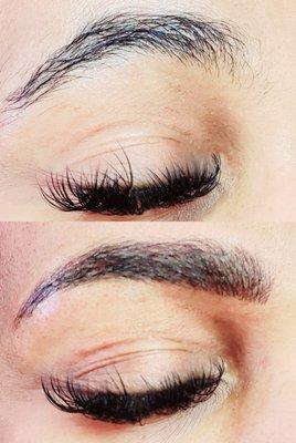 Before and after pic of client that received microblading service.