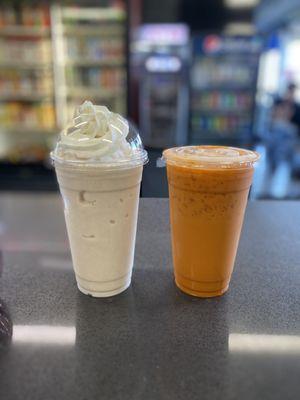 Piña colada smoothie and Thai iced tea