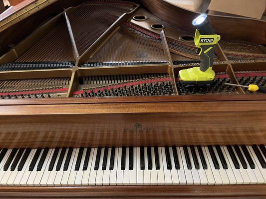 Tuning and cleaning a baby grand in Pittsburgh, PA