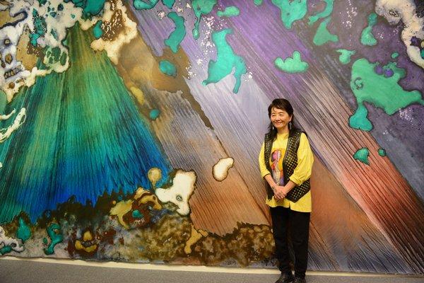 Marlene Yu with Emerald Forest painting