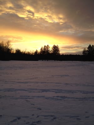 Sunset at frozen Fountain Park