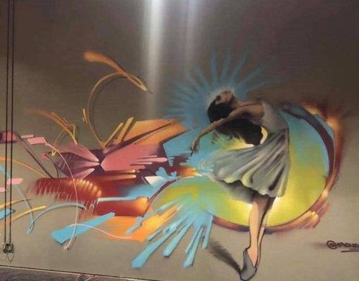 Graffiti mural in studio commissioned to inspire our dancers!