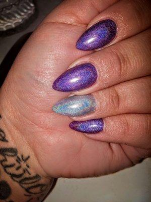 Stilleto Holo nails I love them!!