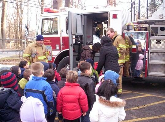 A visit from the firemen during Fire Prvention Month