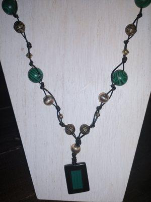 One of the new items... Malachite and Antique Gold on Leather