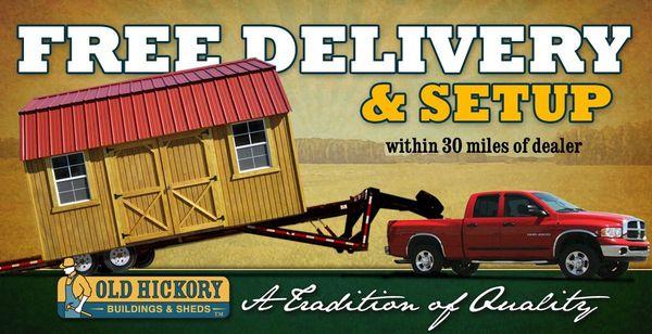 Free delivery on ordered buildings to almost all of VA. 30 miles free for in stock buildings