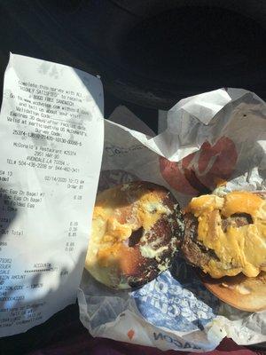 I ordered a bacon and cheese bagel combo for breakfast and they gave me a burnt bagel with a burger patty, grilled onions and cheese.