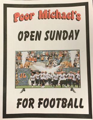 Open Sundays during Football Season. Come in and place your bets before the game!