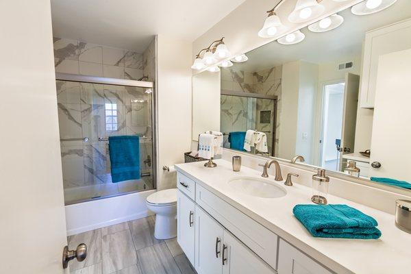 Bathroom Remodel - New floors - New counters - New Mirror - New Lights - Shower Remodel