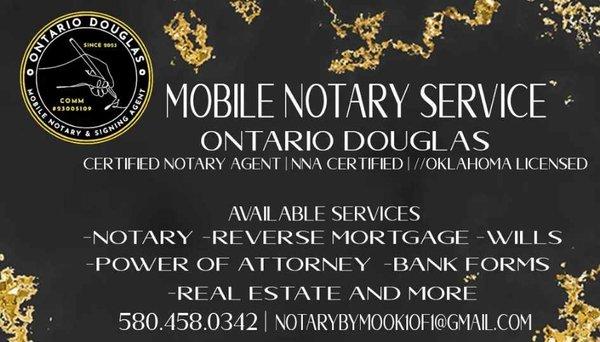 Here is my buisness card, in Oklahoma 
Mobile notary service! Always available