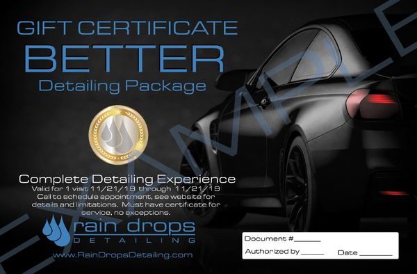 Good/Better/Best gift certificates for our standard interior & exterior packages. Black Friday & Small Business Saturday 20% off!