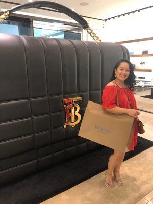 Lovely wife with the Burberry bag display. It was recently transferred from San Francisco at the time that we were there.