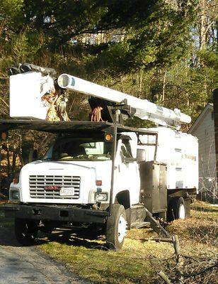 Professional tree equipment with 60 foot reach for trimming & removal of hazardous trees &branches