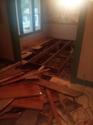 taking out old floor to replace new floor