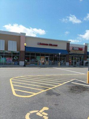 It's located in the Walmart Plaza pretty nifty place to have a Sherwin-Williams comes in handy a lot when I'm in the Leland NC area