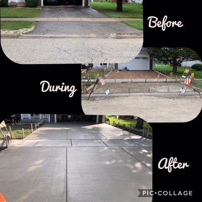 Replaced asphalt with concrete (wider) driveway, sidewalk, front porch step and flared apron flush to the street.