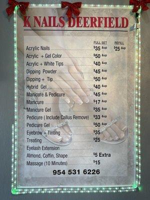 New prices. I remember when a pedi was $16!!!