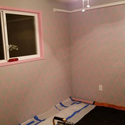 Stencil painted bedroom