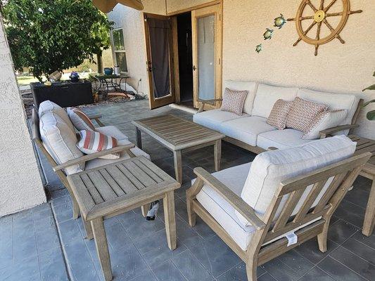 Henry's crew surfaced our old cement slab patio. It's beautiful, and no longer slippery when wet.