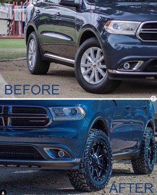 From "Mom Mobile" to "Momster Truck"! This 2020 Dodge Durango got a custom 2.5" lift kit, 18x9 Fuel Maverick Wheels wrapped in 33" Tires