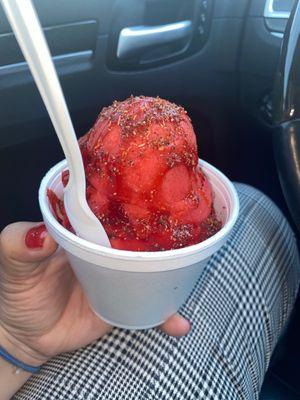 Fresh Strawberry (fresa) ice cream with Tajin and Chamoy! Yum!!