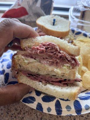 Look at the Thickness! No skimpy sandwich here Buddy! #1. Triple Decker Corned Beef, Pastrami, Swiss, Cole Slaw & Russian Dressing