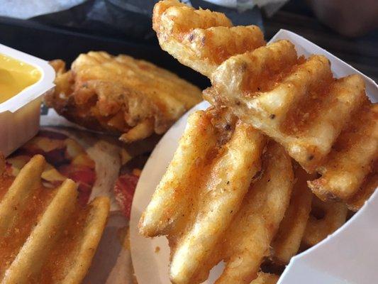 Closeup of the crisscut fries