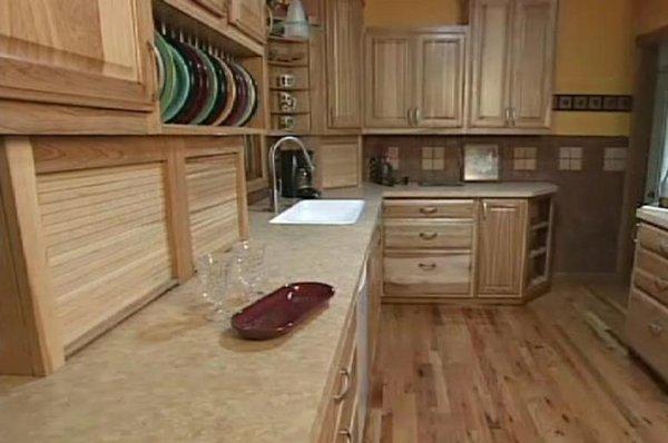 Hickory Cabinets and Flooring in a Post-War Colonial Kitchen