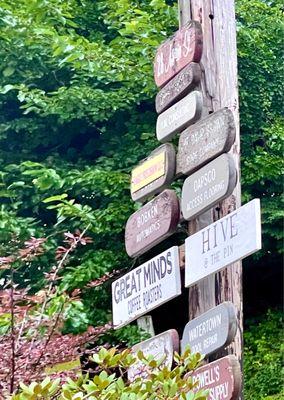 Street sign, it's a honey and farm store located in the historic pin shops