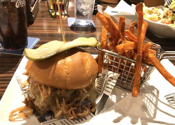 Huge pulled pork sandwich & sweet potato fries.  I didn't bother with a picture of the salad because honestly, it's a salad so who cares.