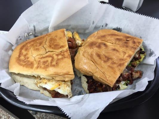 Breakfast torta with bacon and fajita torta....  So good!