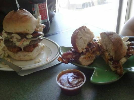 Roc Bomber on Left.  Breakfast  Sandwich with side of "Stiggy" on right