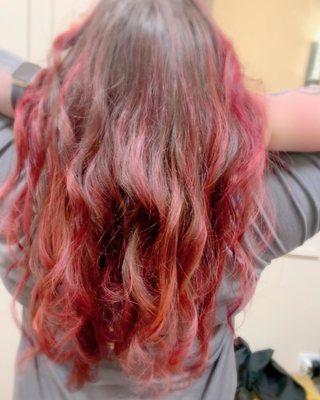 Bright red balayage using vivid colors