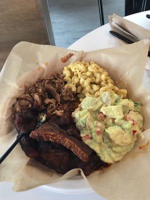 Brisket, Mac and cheese and potato salad.