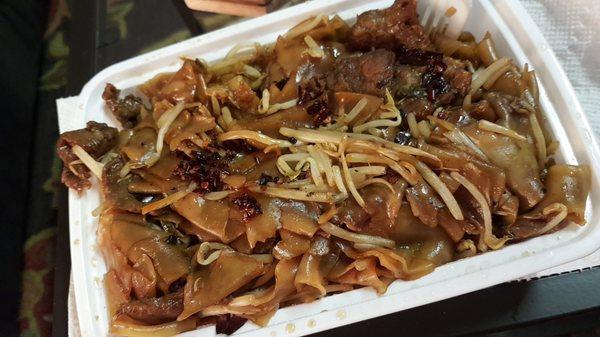 Beef chow fun with chili oil