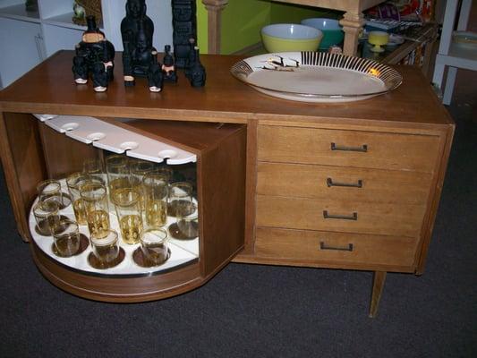 Revolving walnut bar from the 1950's