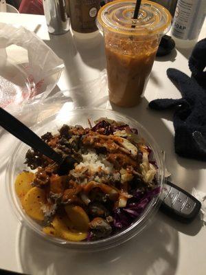 bulgogi beef rice bowl & thai tea from little miss korea!